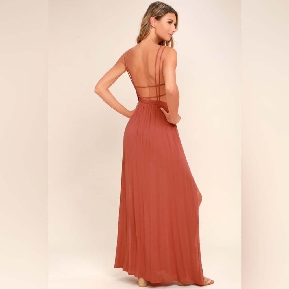 Lulus Lost in Paradise Rusty Rose Maxi Dress Size Medium - Picture 2 of 16